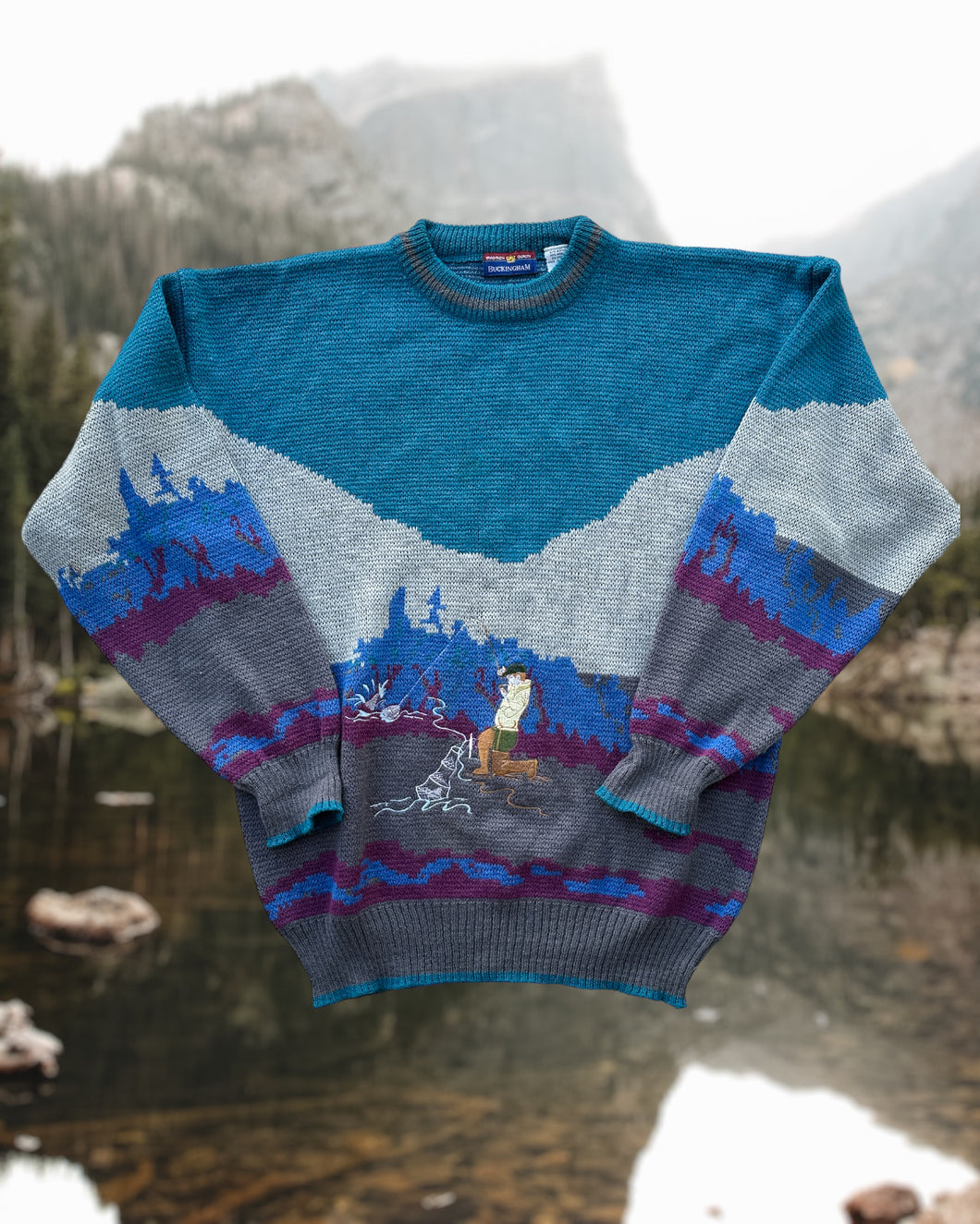 Vintage Fly Fishing Knit Sweater - L