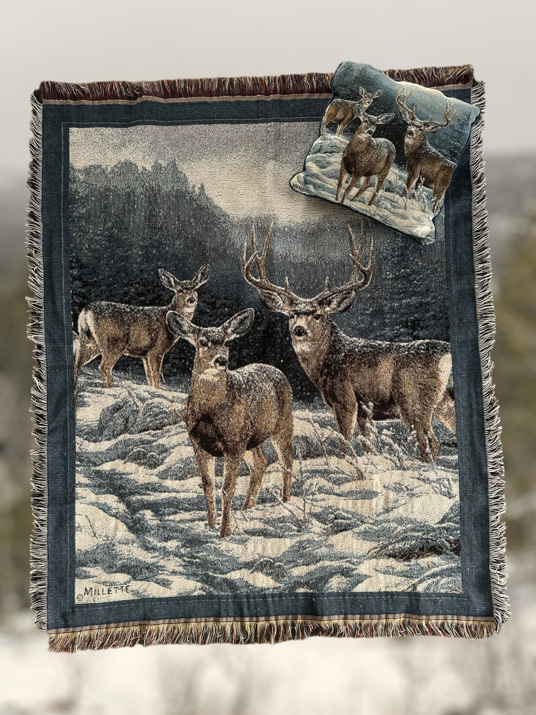 Vintage Whitetail Deer Throw & Pillow Set