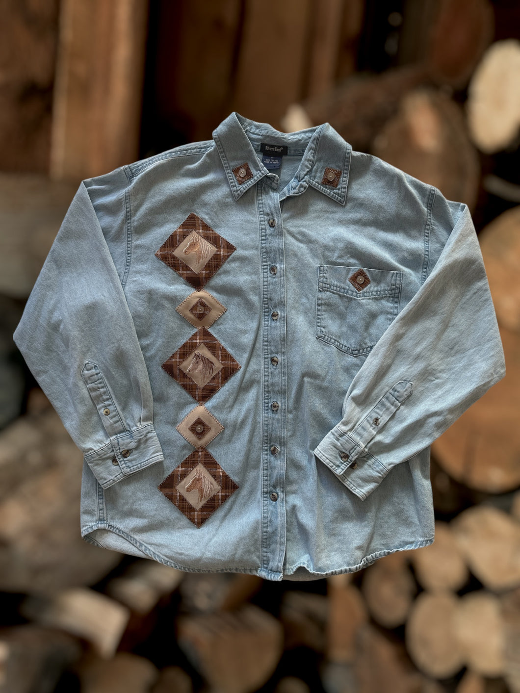 Vintage Denim Embroidered Horse Shirt - M