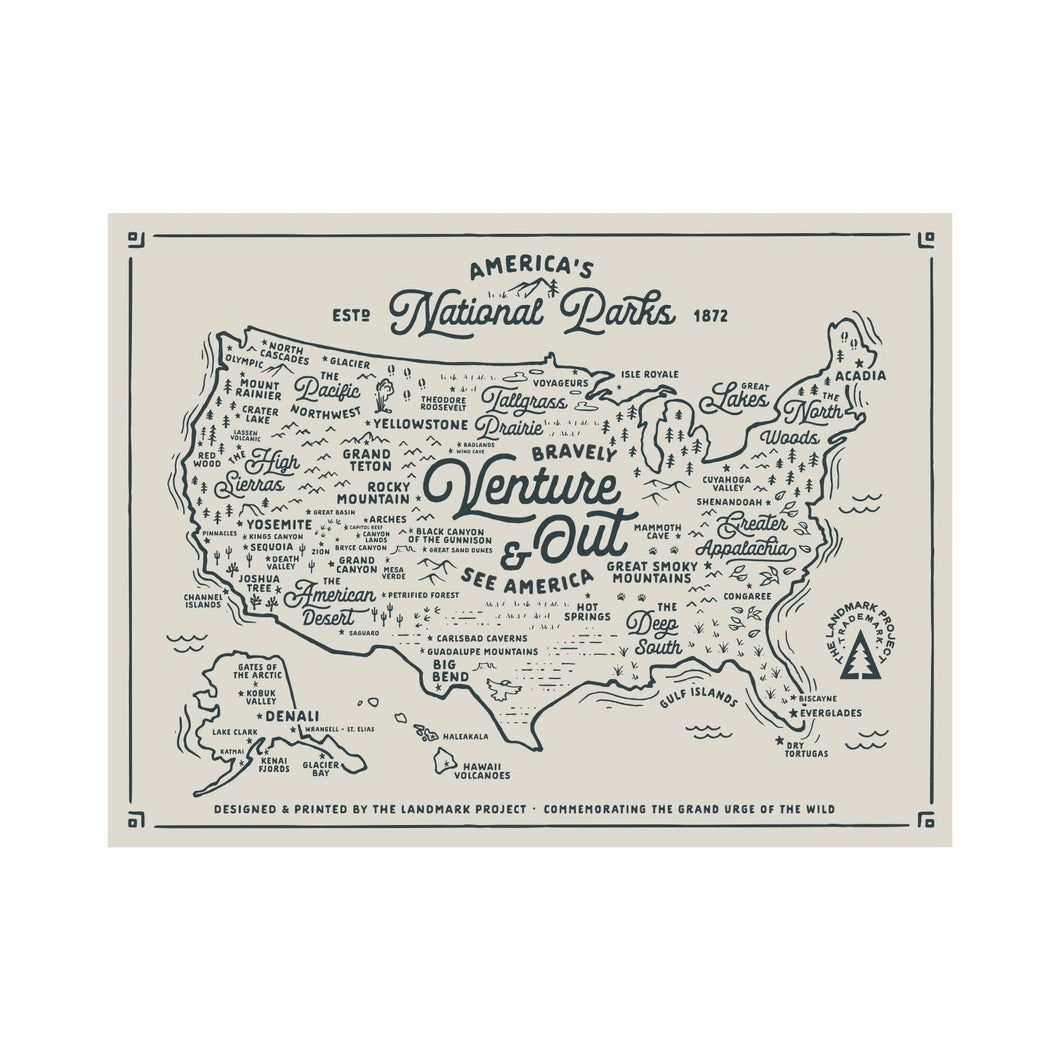 National Parks Map -12x16 Poster