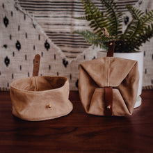 Load image into Gallery viewer, Waxed Canvas &amp; Vegan Leather Travel Dog Bowls
